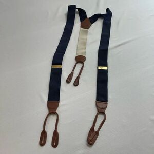 Dooney & Bourke VTG Navy Blue Leather Tabs Suspenders Braces
